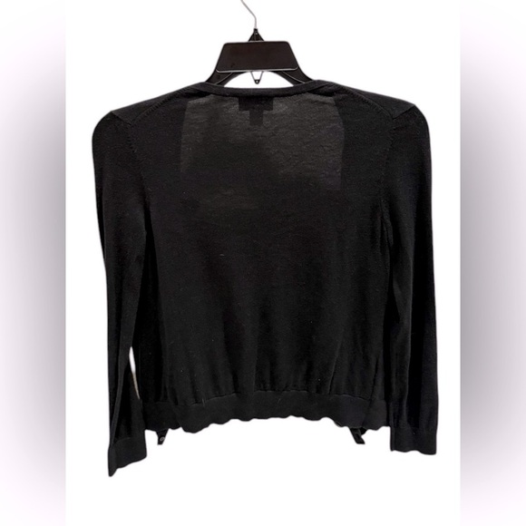 Ann Taylor LOFT Black Chiffon Flower Trimmed Cardigan Open Front Size Medium - Picture 2 of 3